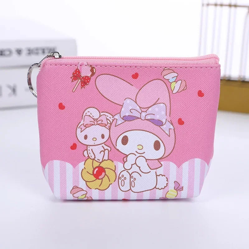 Hello Kitty Purse Coin Purses Cartoon Printed PU Melody Cute Wallet Bag Keychains Storage Bag Sanrio Kuromi Kawaii Mini Pouch