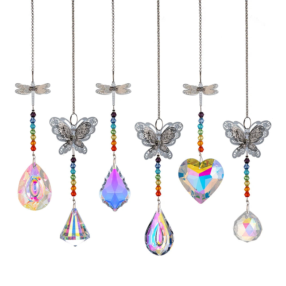 6 Crystal Suncatcher Butterfly Prism Pendant Rainbow Machine Window Hanging Decor