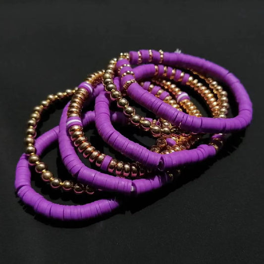 7pc/set Purple Ocean Clay Dress Party Girls Casual Cute Trendy Bead Bohemia Bracelets For Women Bracelets Female Jewelry