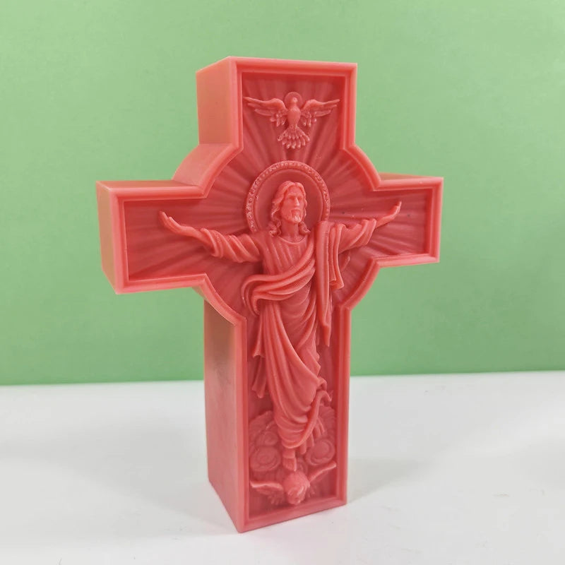 Hemasa Cross Jesus Statue Silicone Candle Mold/ Catholic Apostle Portrait Gypsum Concrete Resin Casting Tool