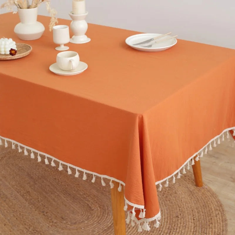 Hemasa Cotton Linen  with Tassel Rectangular Table Cloth