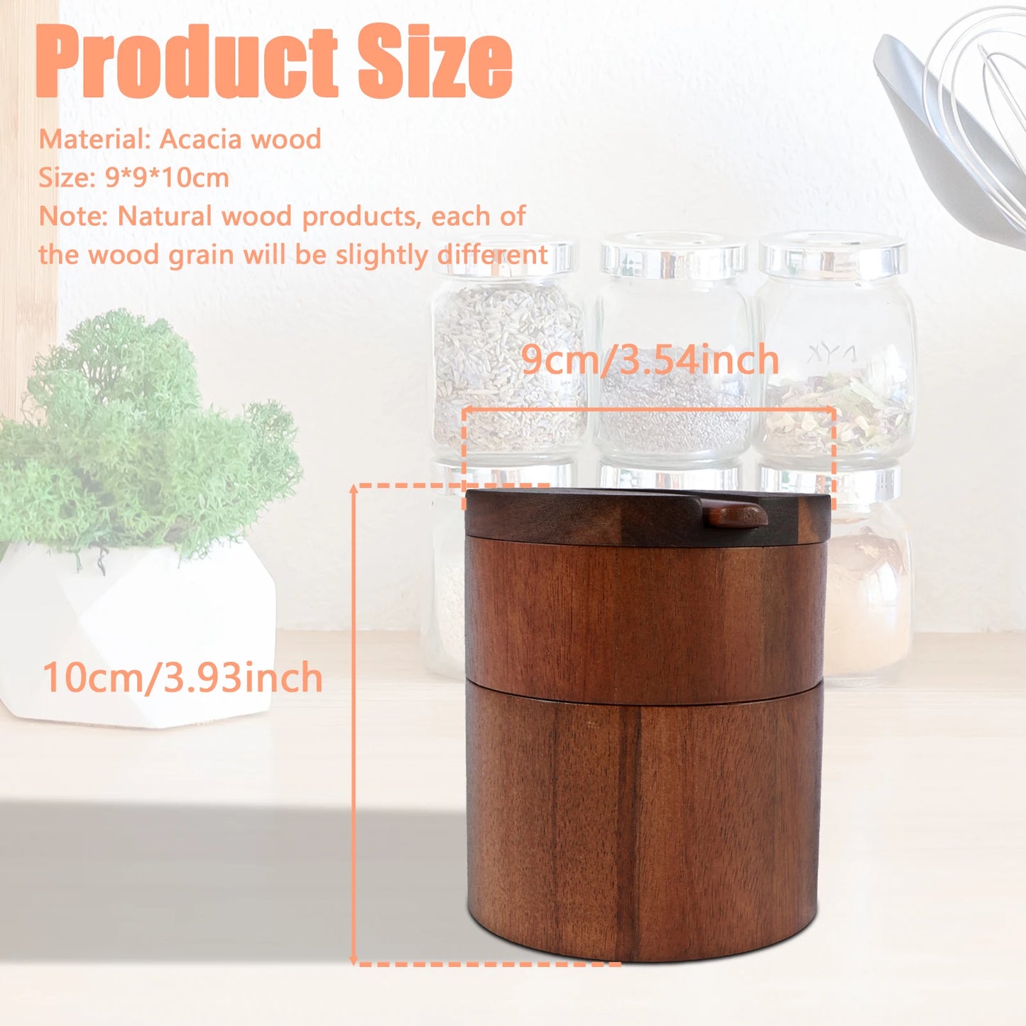 Tejesa 3Tier Salt Box Spice Jar Kitchen Seasoning Jar Bamboo Pepper Container Jar with Magnetic Lid Candy Earring Jewelry Salt Storage