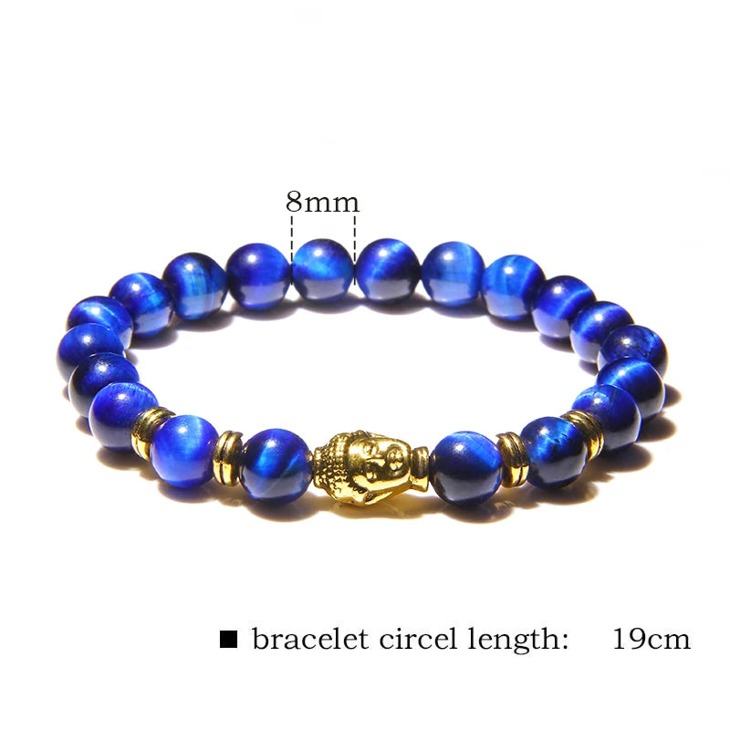 Buddha Head Charm Bracelet 8MM Yellow Tiger Eye Lava Stone Bead Bracelet Healing Energy Yoga Prayer Jewelry Gift For Women Men