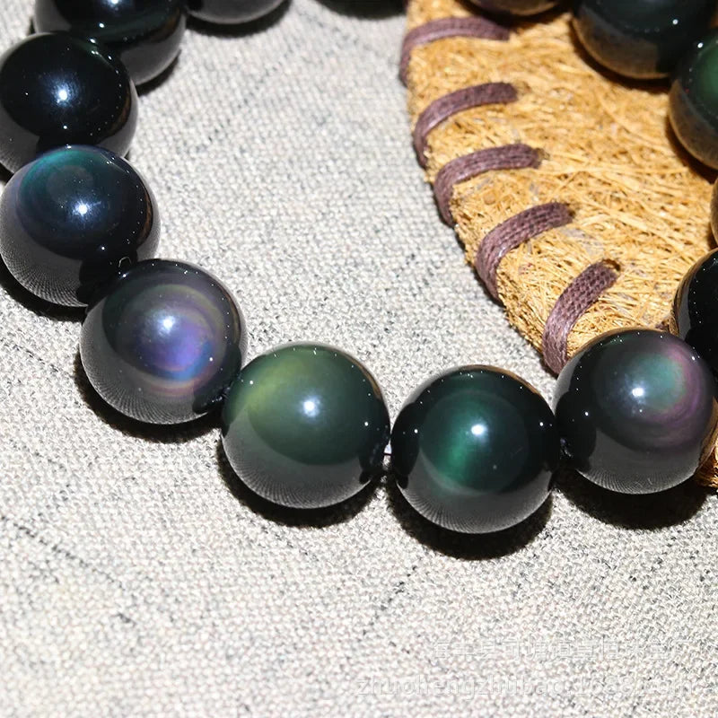 Hemasa Fashion Natural Crystal Stone Rainbow Obsidian Ball Bracelet for Women/Men