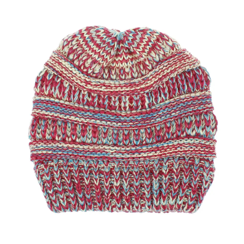 Tejesa Mixed color knitted woolen hat, women's ponytail hat, warm hat, toe cover, ear protection hat, hot selling