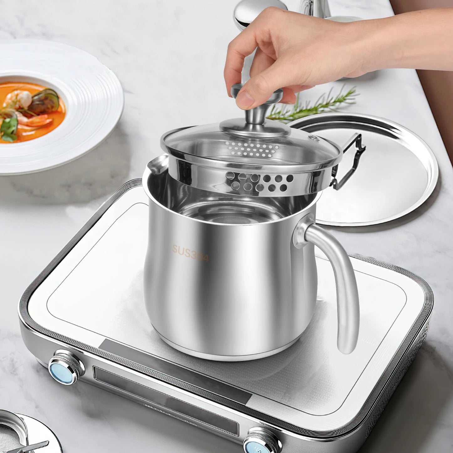 Tejesa 2000ml Saucepan Stainless Steel Pot High-capacity Kettle Home Cooking Pot for Baby Complementary Food Congee Noodles Dessert
