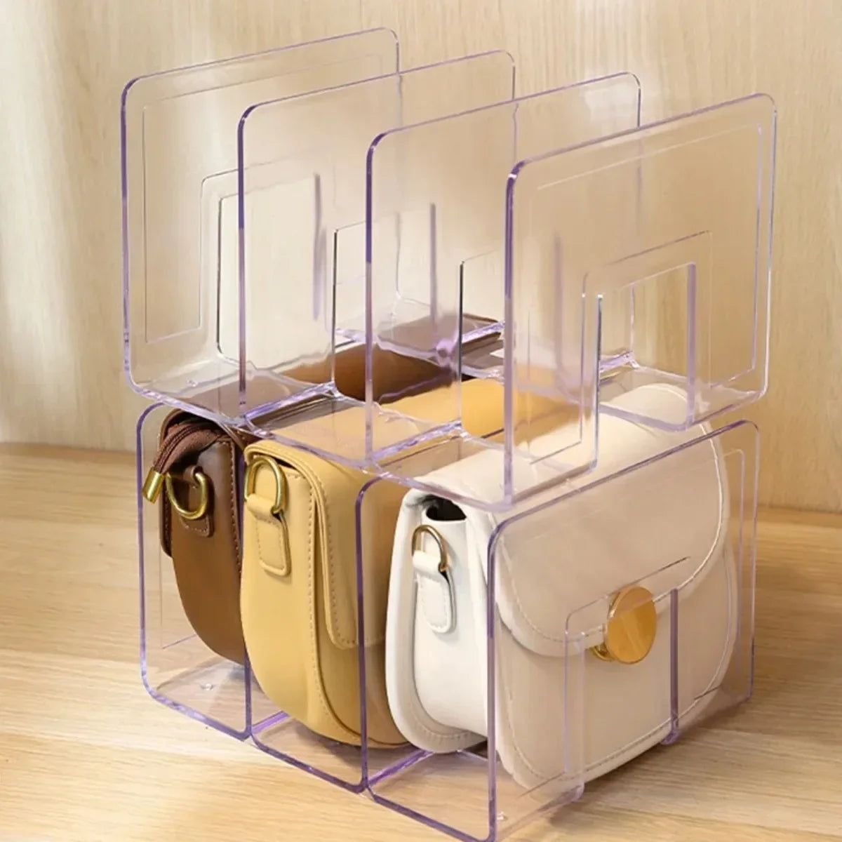 Hemasa 3/4 Grids Handbag Storage Box Divider Shelf Bag Storage Rack Clear  Handbag Storage Wardrobe Storages Home Use Wardrobe Shelf