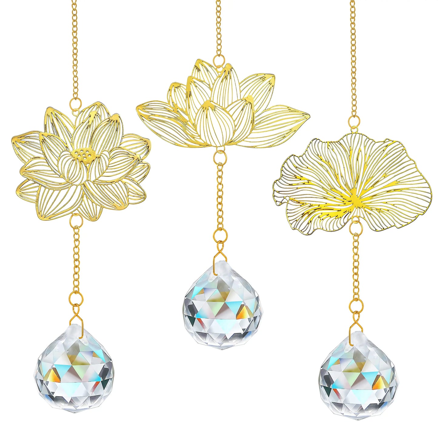 3-piece sunflower leaf pendant, crystal prism, window hanging, sun capture device, rainbow maker, home garden, rearview mirror d