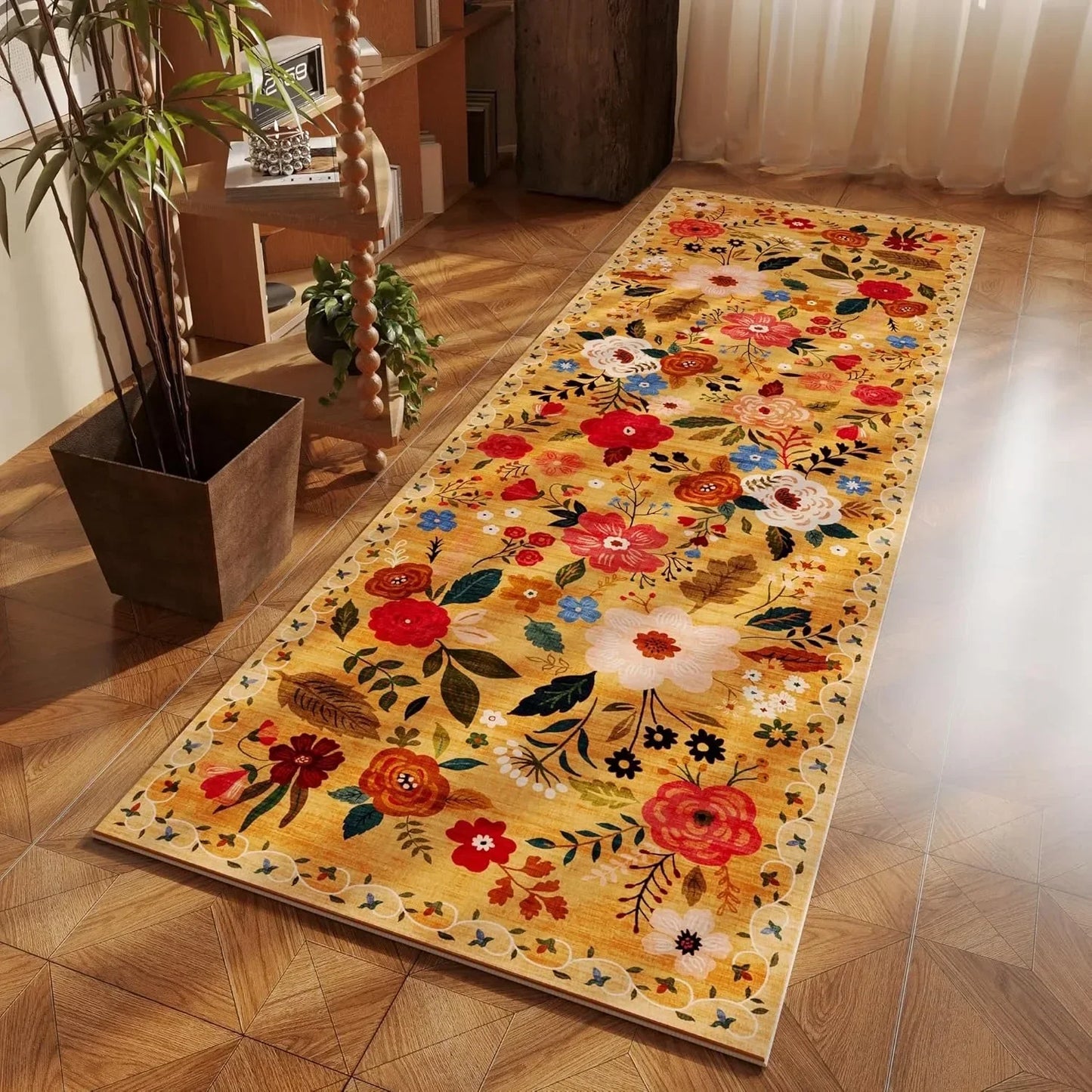 Bedroom Rug Bedside Long Floor Mat Soft Machine Washable Carpet Flower Pastoral Style Home Decoration Rugs for Living Room Hall