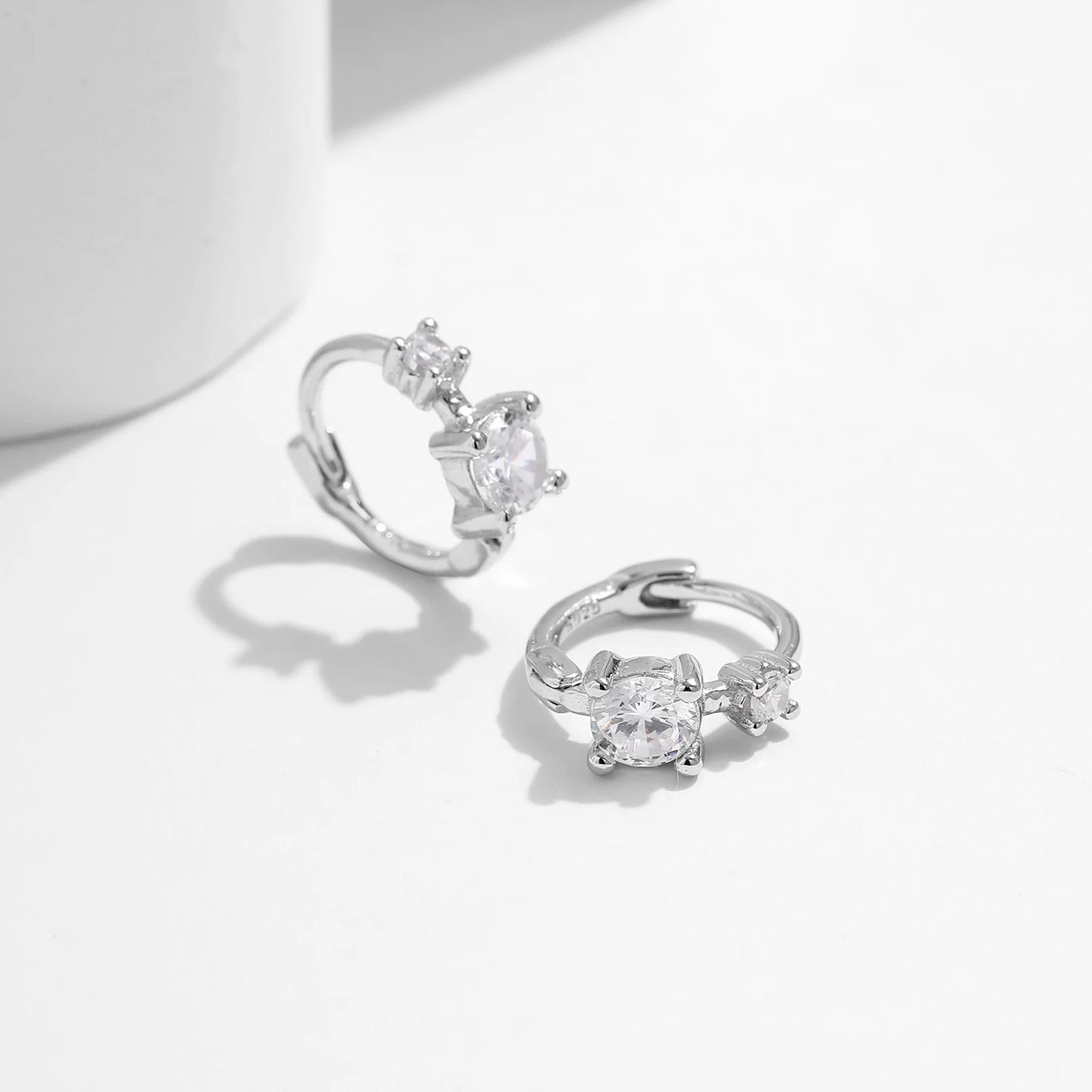 MODIAN 925 Sterling Silver Classic Stackable Tiny Round CZ Hoop Earrings For Women Dazzling Wedding Engagement Fine Jewelry