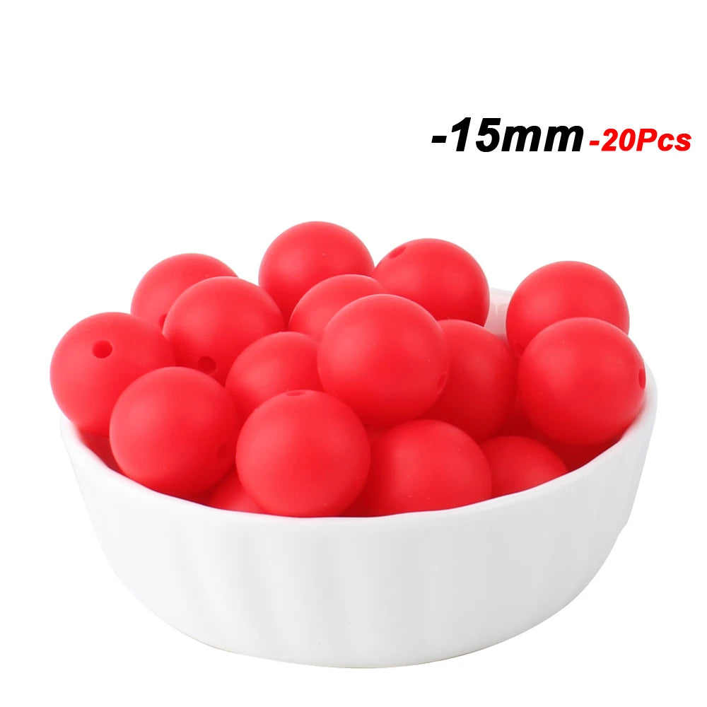 20pcs 15mm Baby Round Silicone Beads Food Grade DIY Teethers Toys Nipple Holder Pacifier Chain BPA Free Silicone Teething Beads