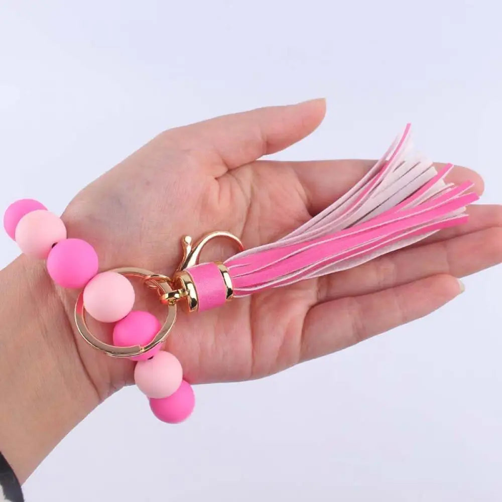 Heamsa  Silicone Round Beads Keyring  with Tassel  Bracelet Keychain  Jewelry Accessory