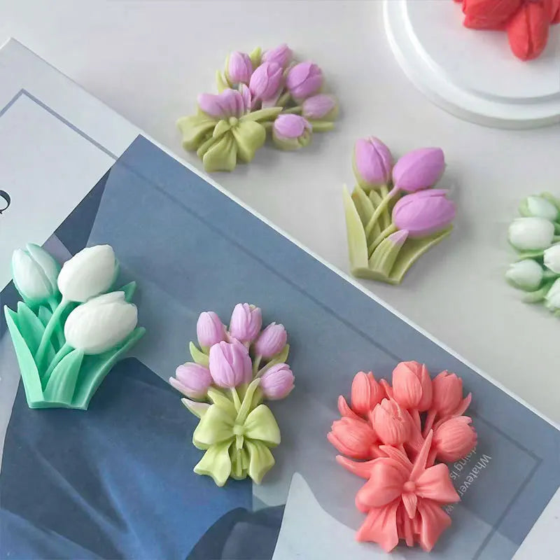 DIY Simulation Flowers Tulip Aroma Candle Plaster Soap Silicone Mold Flowers Shape Handmade Candy Chocolate Baking Mold
