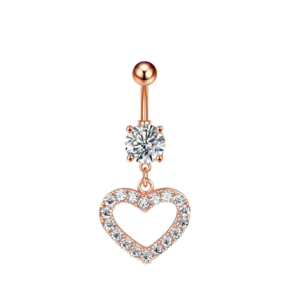 1pc Dragon Butterfly Flower Heart Belly Button Rings Blue Pink Crystals Zircon Dangled Navel Belly Piercing Nombril for Women