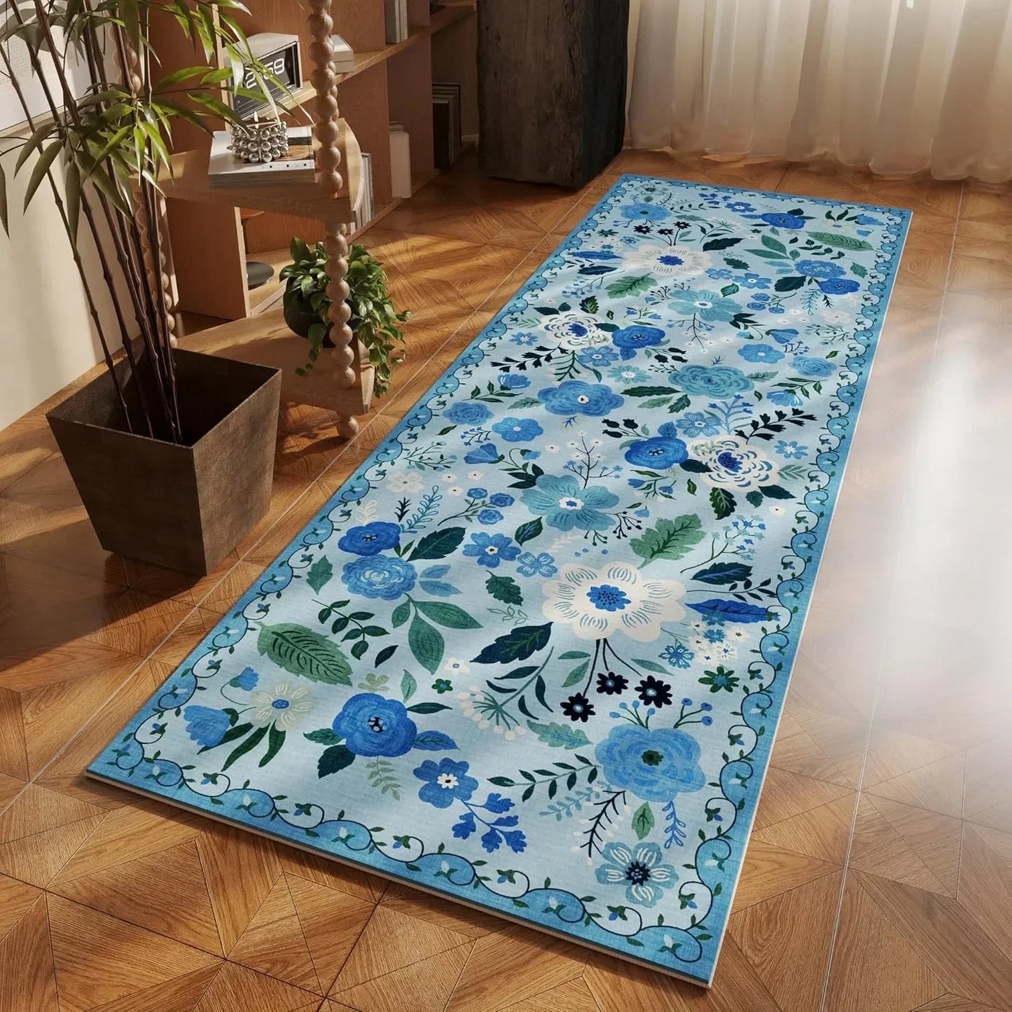 Bedroom Rug Bedside Long Floor Mat Soft Machine Washable Carpet Flower Pastoral Style Home Decoration Rugs for Living Room Hall
