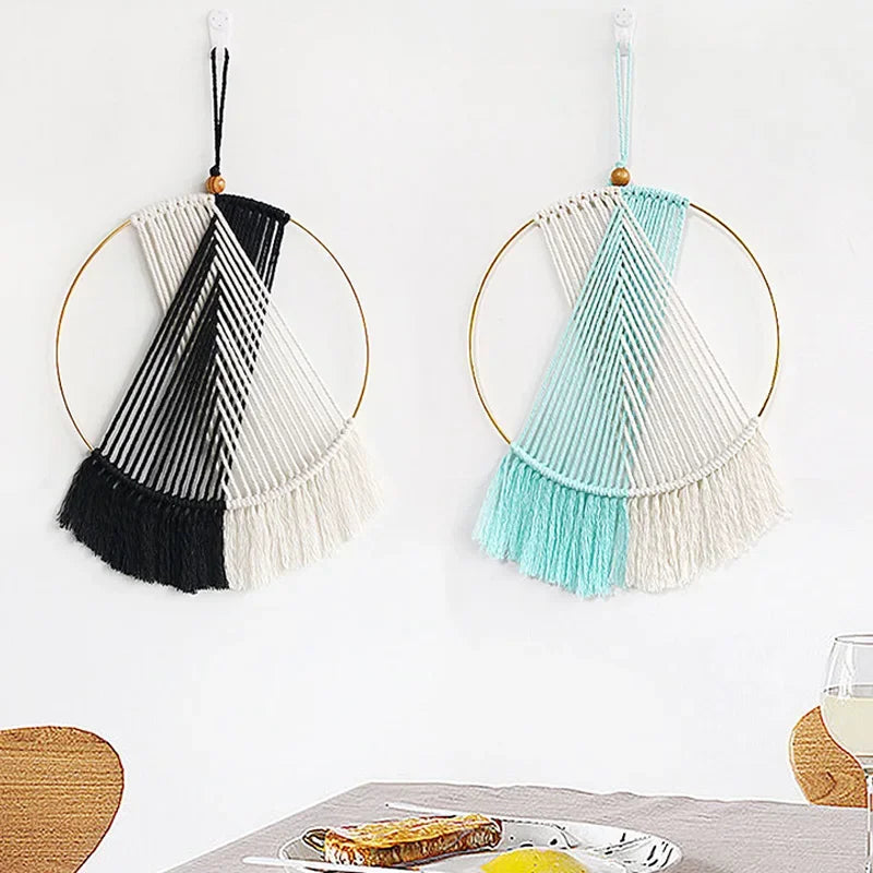 Hemasa Nordic Macrame Hoop Wall Hanging Tapestry Boho Hand Woven for Livingroom Bedroom Backdrop Room Home Decor House Decoration