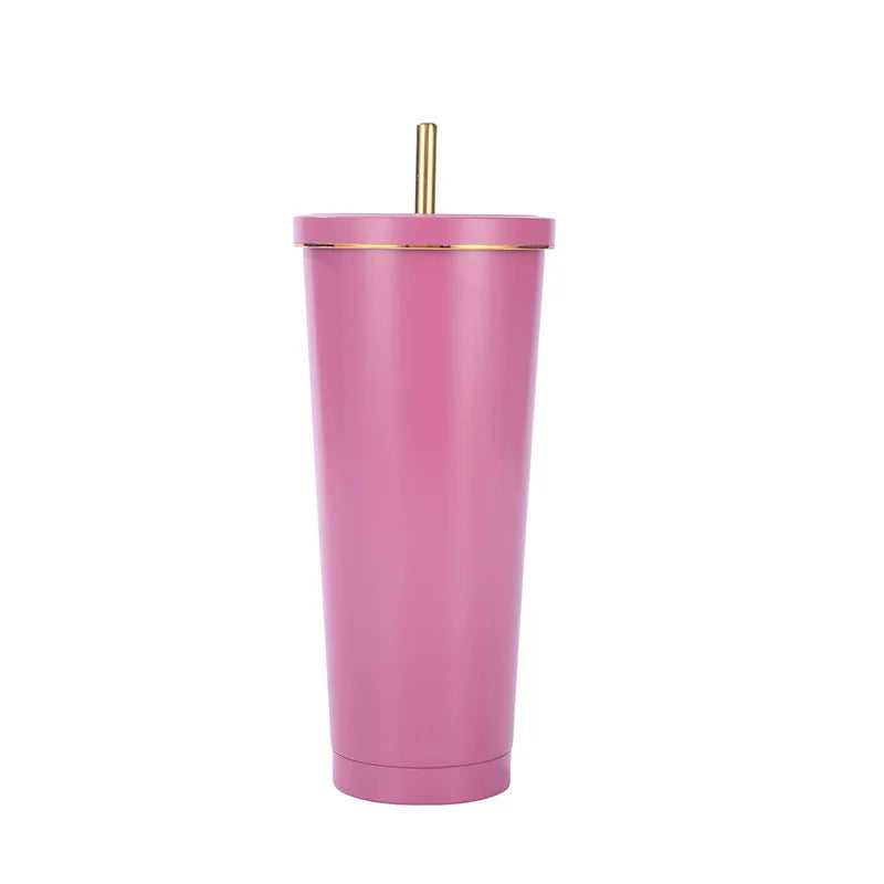 New Vacuum Insulated Mug Stainless Steel Thermos Cup Car Coffee Drinking Cup With Straw