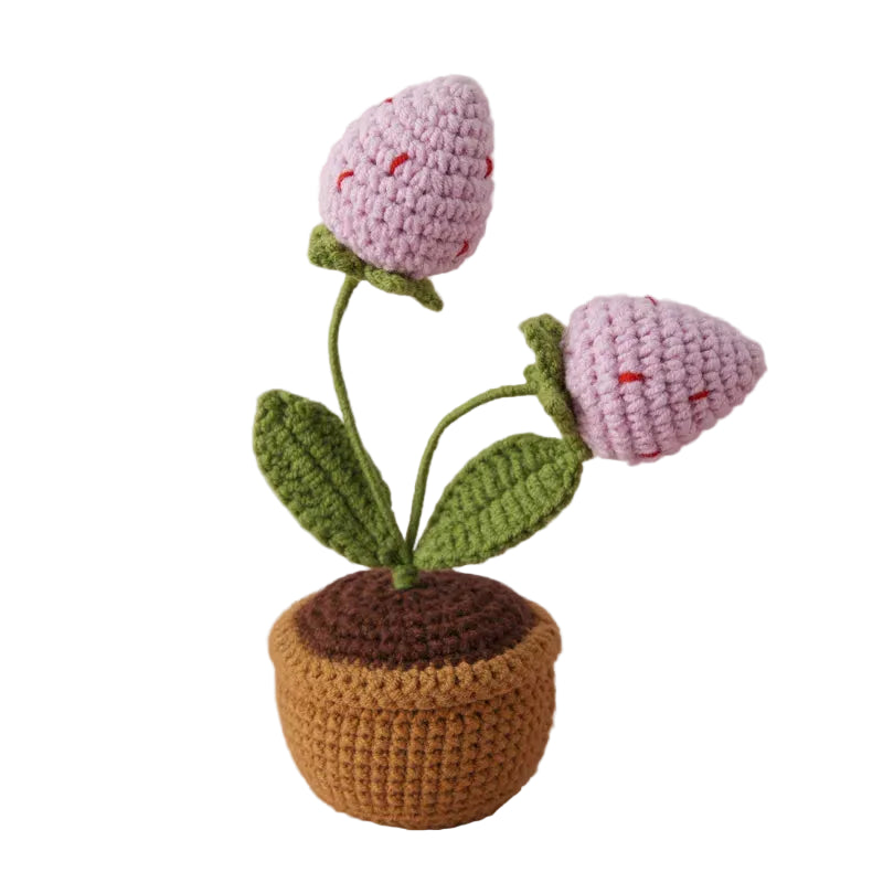 Hemasa Strawberry Crochet Potting Cute Kintted Flowers /Handwoven Flowers for Table Car Bookshelf Home Decor Gift Crochet Strawberry