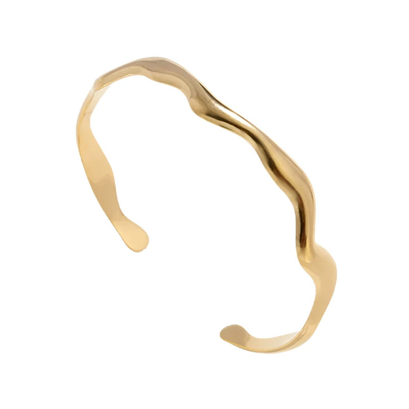 Hemasa  Stainless Steel Wavy C-Shape Cuff Bracelet For Women