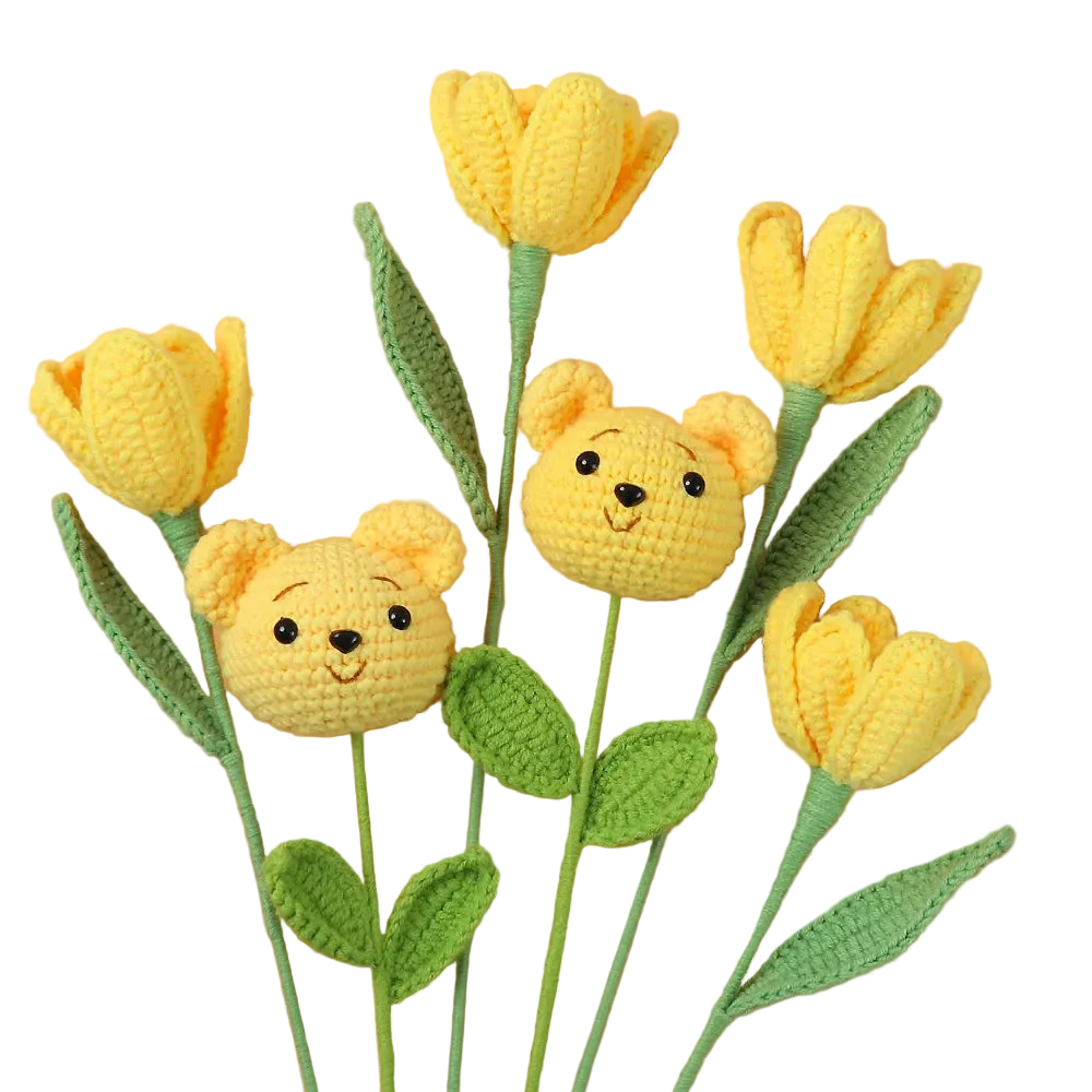 Hemasa 3Pcs Animal Crochet Bouquet Cute Cartoon Hand-knitted Artificial Flowers