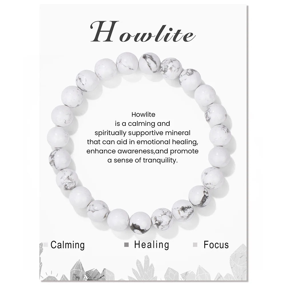 Heamsa 8mm Natural Stone Beads Bracelet  /Amethysts/ Lapis Lazuli/ Rose Pink Quartz's Crystal Stretch Bracelet With Card For Women Men Gift