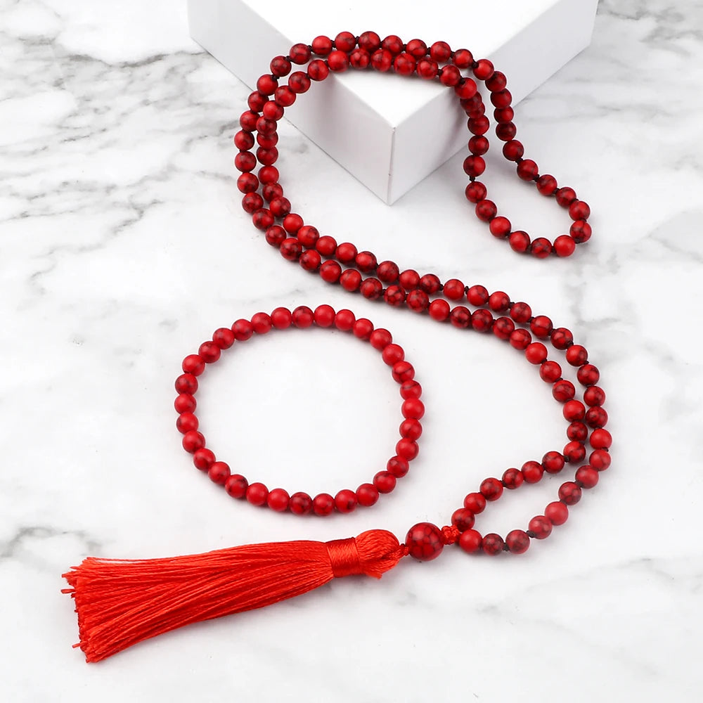 108 Mala Prayer Bracelets & Necklaces 108 Natural Red Pine Stone Beads Tibetan Buddhist Buddha Bracelet Men Women Yoga Jewelry