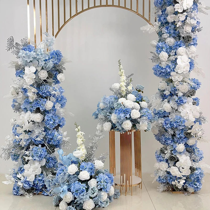 White Blue Rose Flower Row Decor Wedding Backdrop Arch Frame Banquet Aisle Floral Ball Birthday Party Event Props Window Display