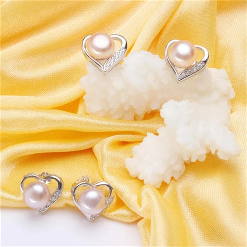 Classic Heart Stud Natural Pearl Earrings 925 Sterling Silver Earrings For Women 100% Genuine Pearl Earings Fashion Jewelry