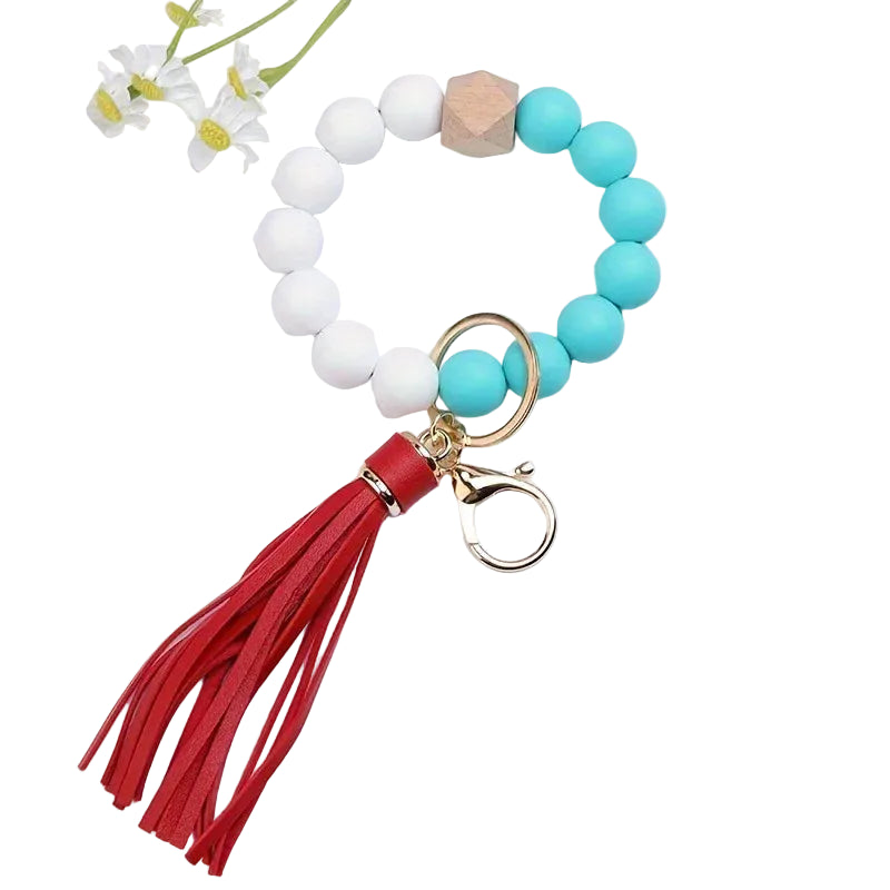 Hemasa Colorful Silicone Tassel Bracelet Keychain /Wood Beads Christmas Theme Party Favor Jewelry Accessory Versatile Gift