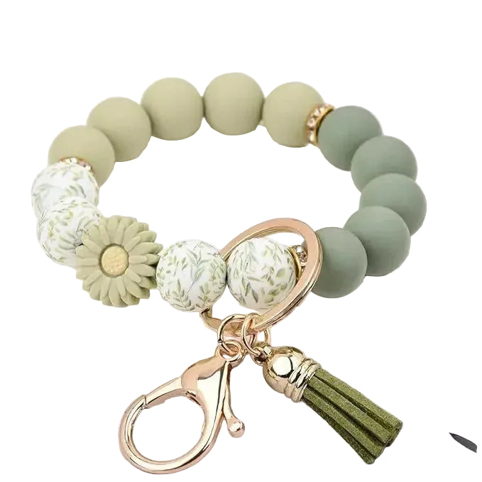 Hemasa Handmade Daisy Silicone Beads Bracelet Keychain /Anti-Lost Wallet Pendant Ring Holder