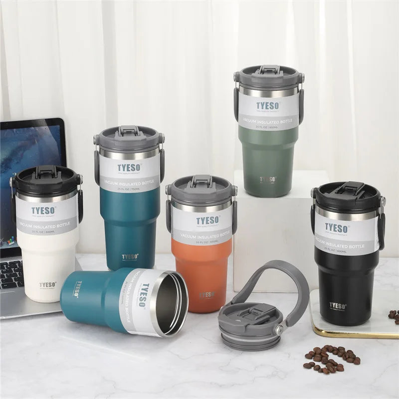 Tyeso 1200ml 40oz Tumbler With Handle and Silicone Coaster Coffee Cup Stainless Steel Vacuum Thermal Insulated Mug Cold Storage