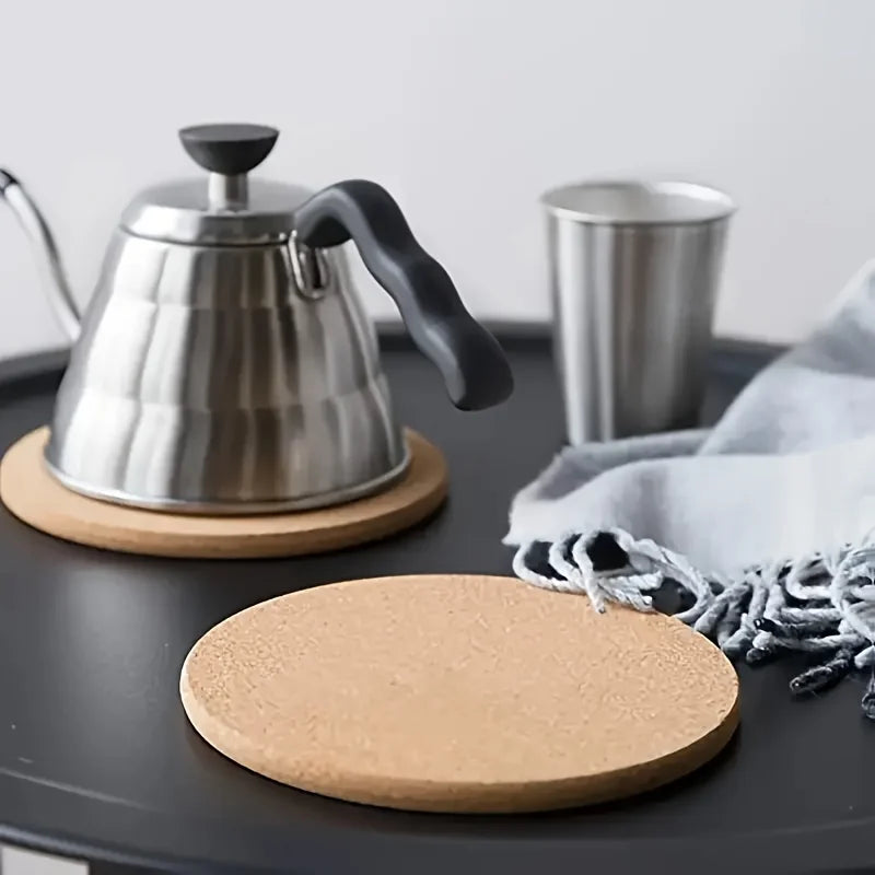 Hemasa 4Pcs Kitchen Heating Pads Cork Trivet Sets/ Heat Resistant Thick Cork Coasters Hot Dishes Table Mat Round Cork Coasters