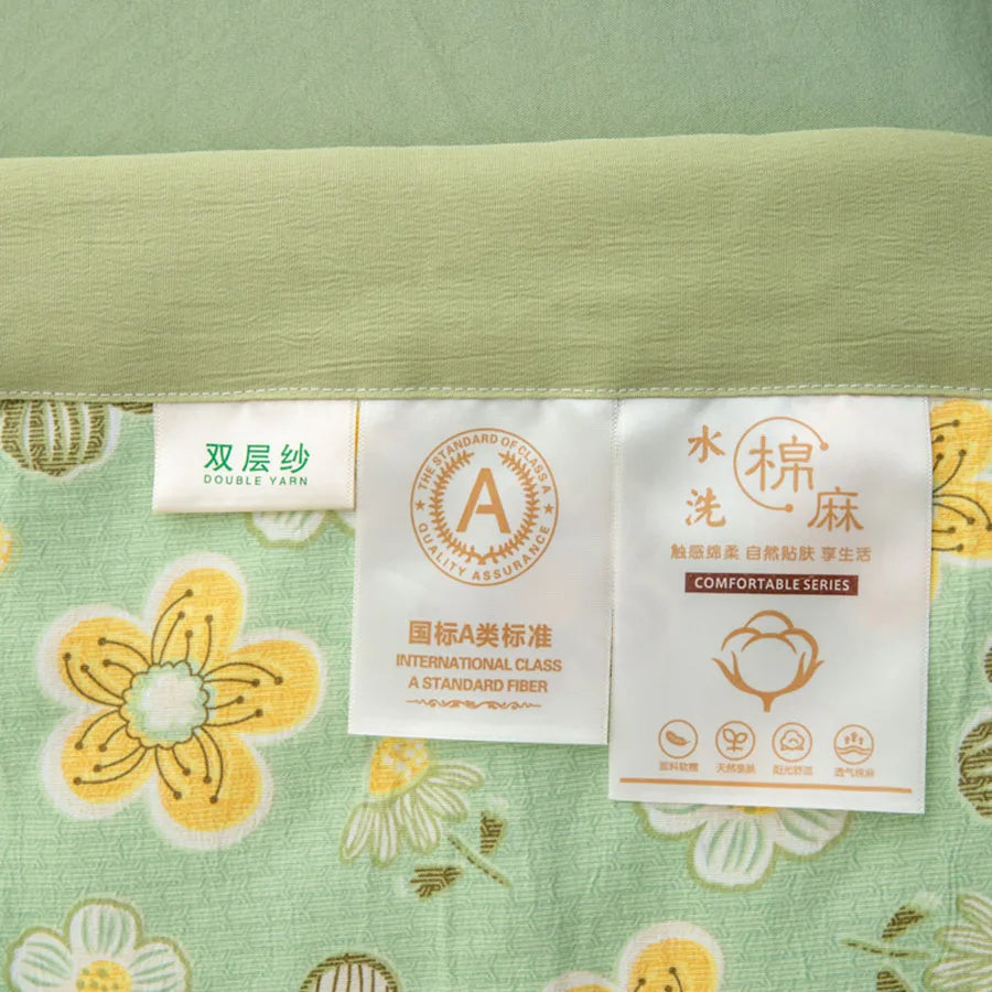Hemasa  Linen Double Layer Summer Quilt   Printed Double Cooling Blanket