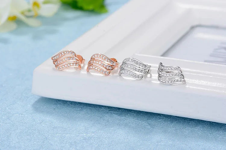 925 Sterling Silver Hollow Earrings Luxury Feather Fairy Wings Stud Earrings For Women Fine Jewelry Free Shipping
