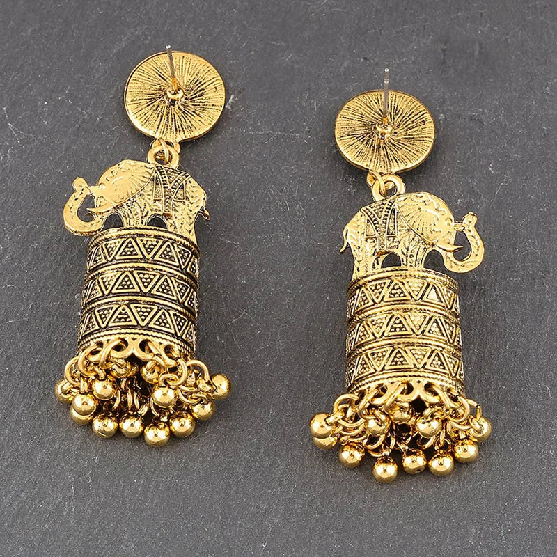 Hemasa Classic Jhumka Earrings for Women Nepal India Vintage Elephant Shaped Carved Tassel Earrings Brincos Kolczyki
