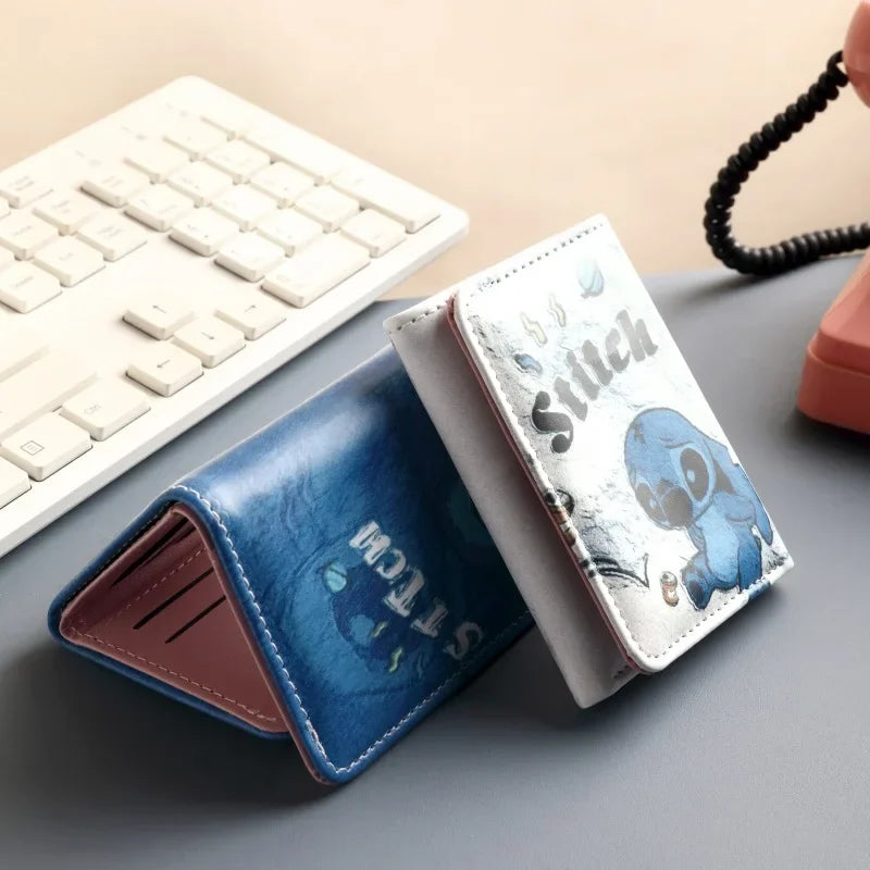 Cartoon Lilo & Stitch Short Wallet Disney Kawaii Pattern PU Leather Wallet for Women Multi-card Slot Card Holders Mini Purse