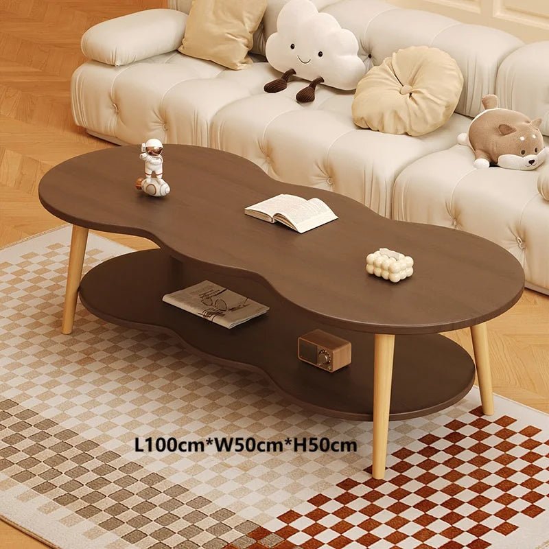 Formwell 100*50cm top 2 tier Peanut-Shaped Coffee Table Sofa Table Accent Table for Living Room easy assembling solid wood legs