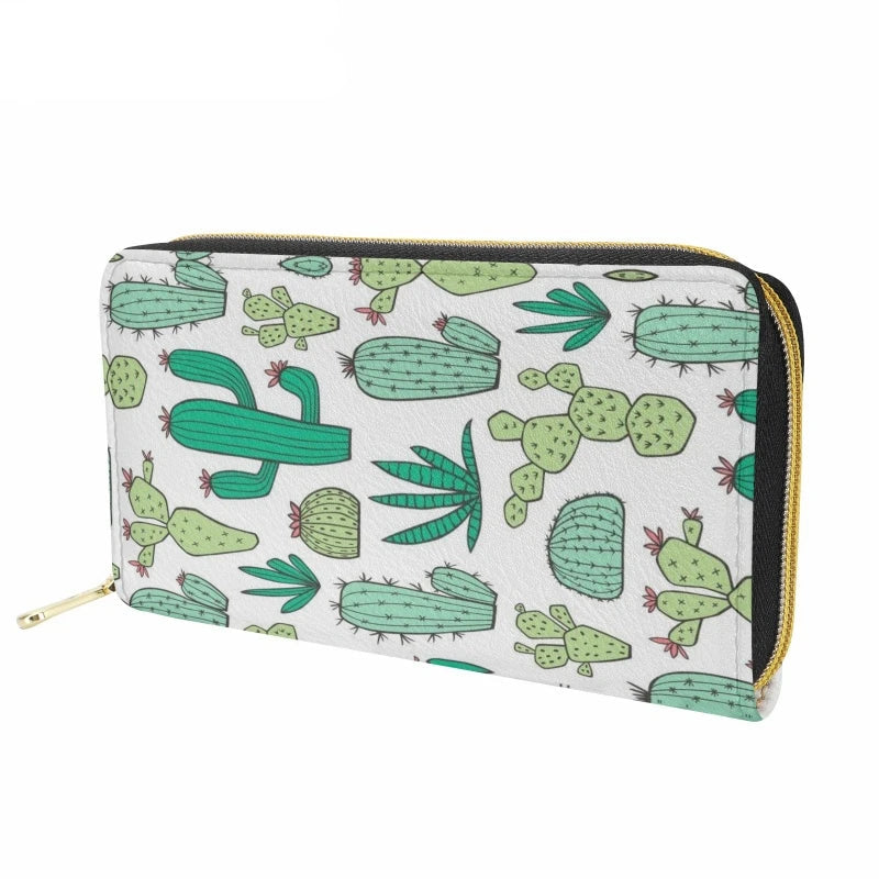 Hemasa  Ladies Fashion Wallet Cactus Pattern Print Long Leather Purse Card Holder Money Bag clutch Bag