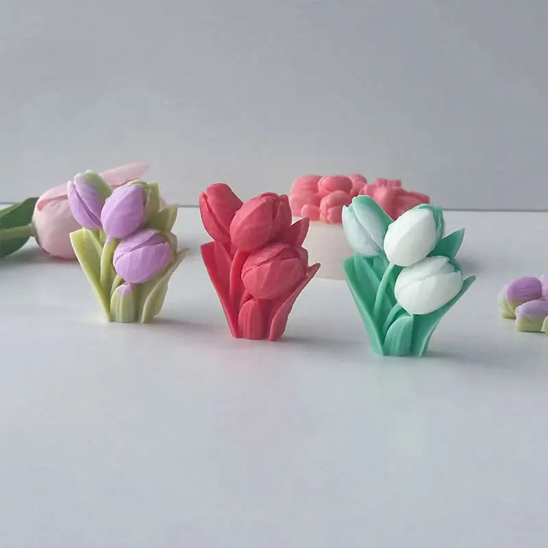 DIY Simulation Flowers Tulip Aroma Candle Plaster Soap Silicone Mold Flowers Shape Handmade Candy Chocolate Baking Mold