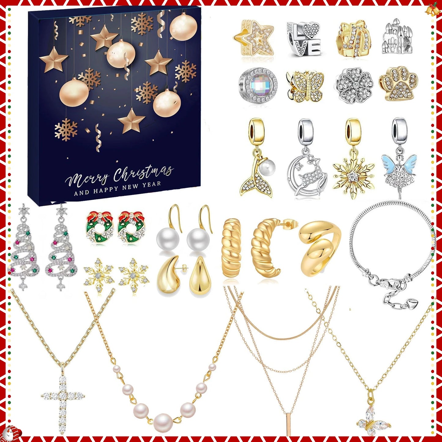 Tejesa Christmas Advent Calendar 24 Days Countdown Necklace Bracelet Blind Box DIY Christmas Decoration Surprise Gift Blind Box