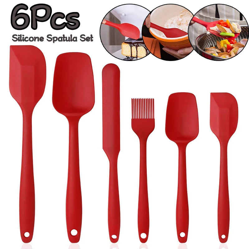 Tejesa 6Pcs Silicone Kitchen Utensils Set Spatula Set Non-Stick Cream Spatula Scraper Spoon Oil Brush Heat Resistant Cooking Tool Set