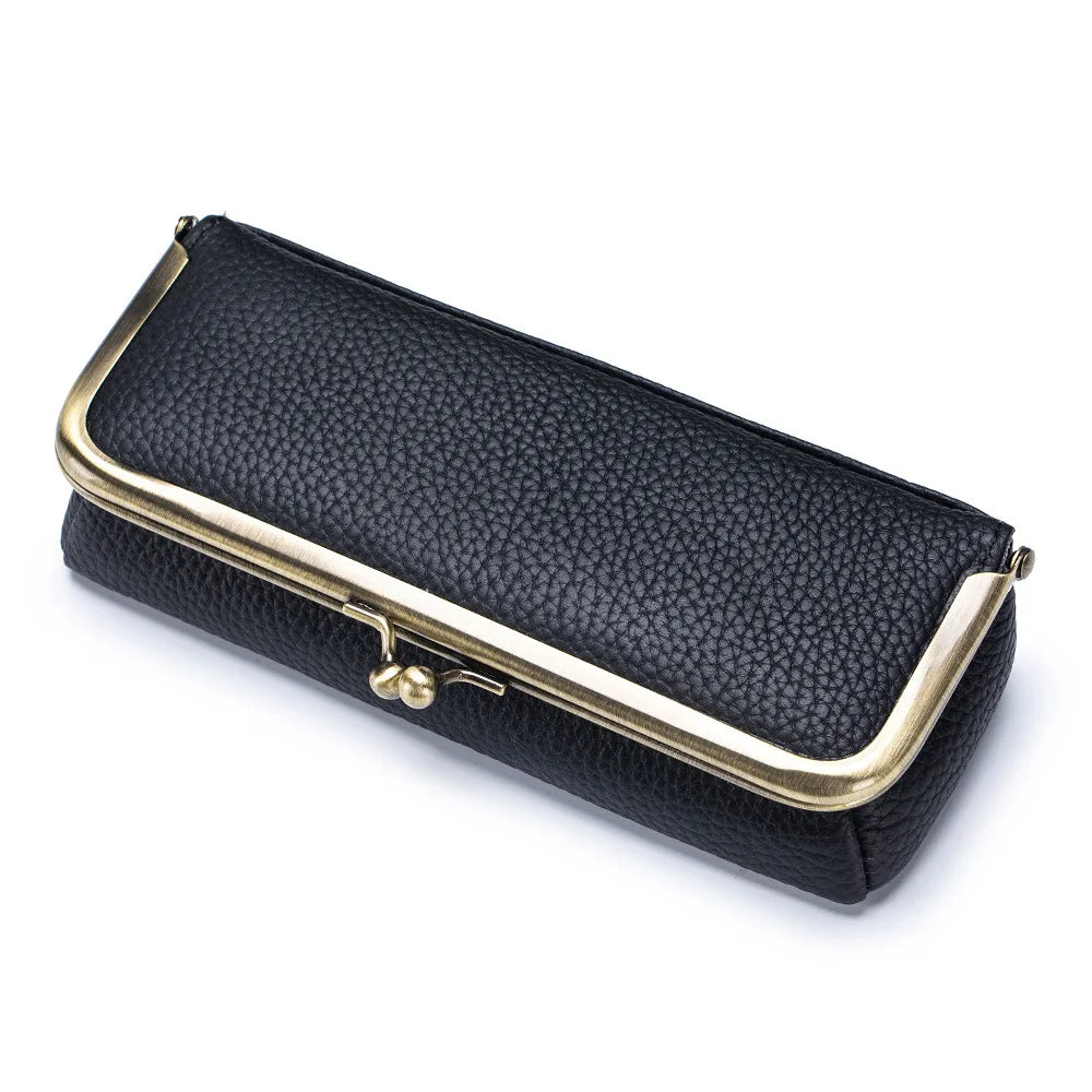 Tejesa Genuine Leather Glasses Case / Pencil Bag with Kiss Lock/ Coin Purse for Women /Travel Sunglasses
