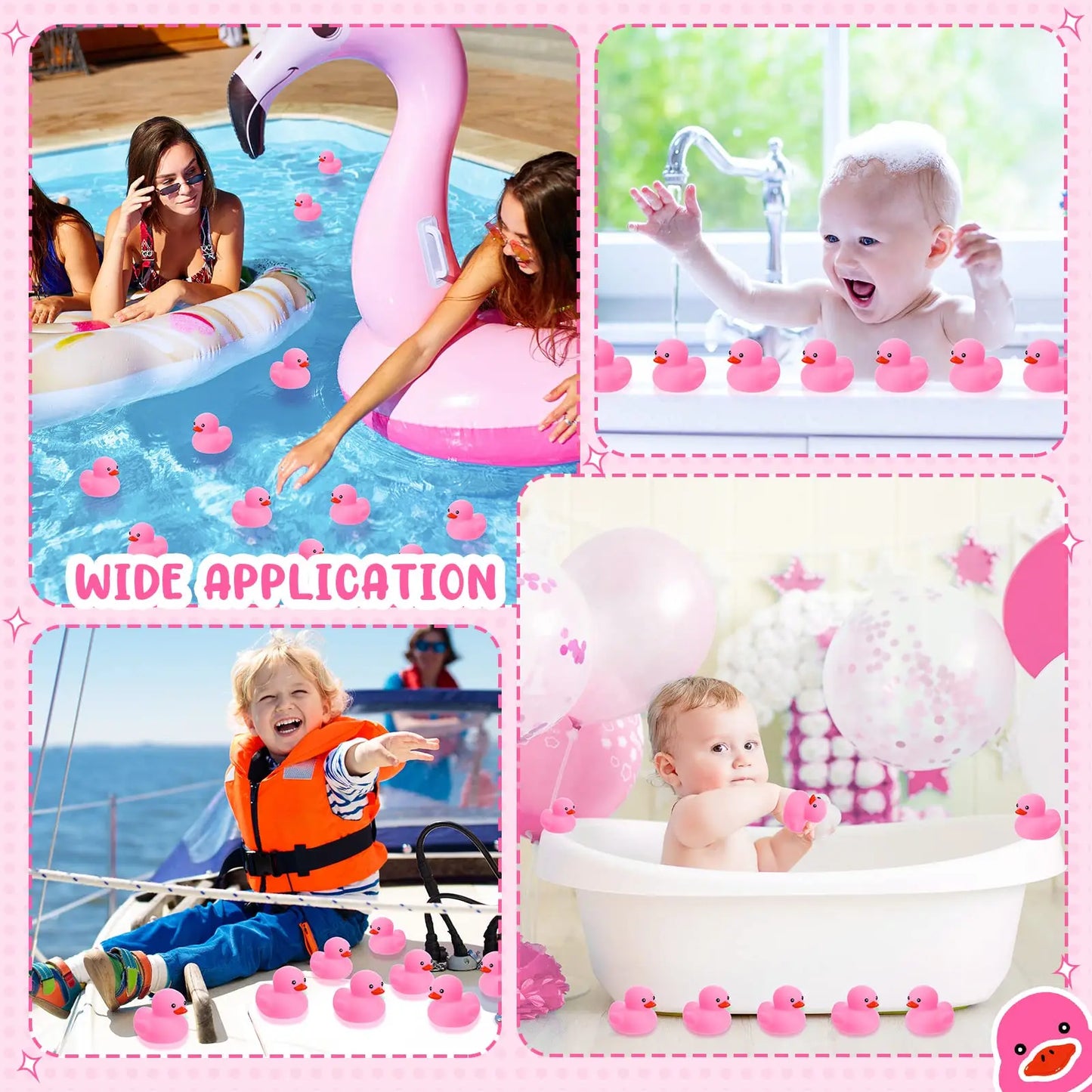 Tejesa 1-100pc Pink Mini Rubber Ducks Set in Bulk Float Squeak Tiny Ducks Rubber Duck Toy for Kids Party Birthday Supplies