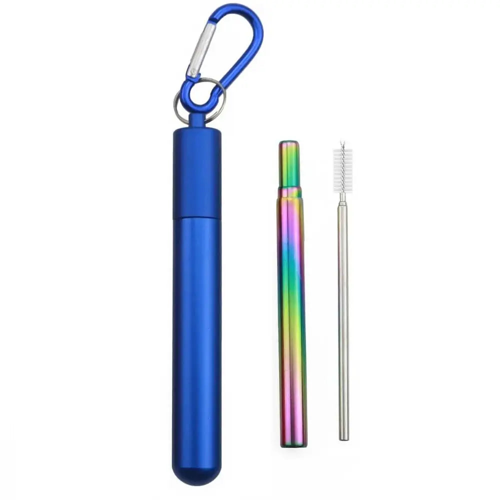 Stainless Steel Reusable Collapsible Straw Portable Retractable Metal Straw with Case Foldable Telescopic Straw Bar Accessories