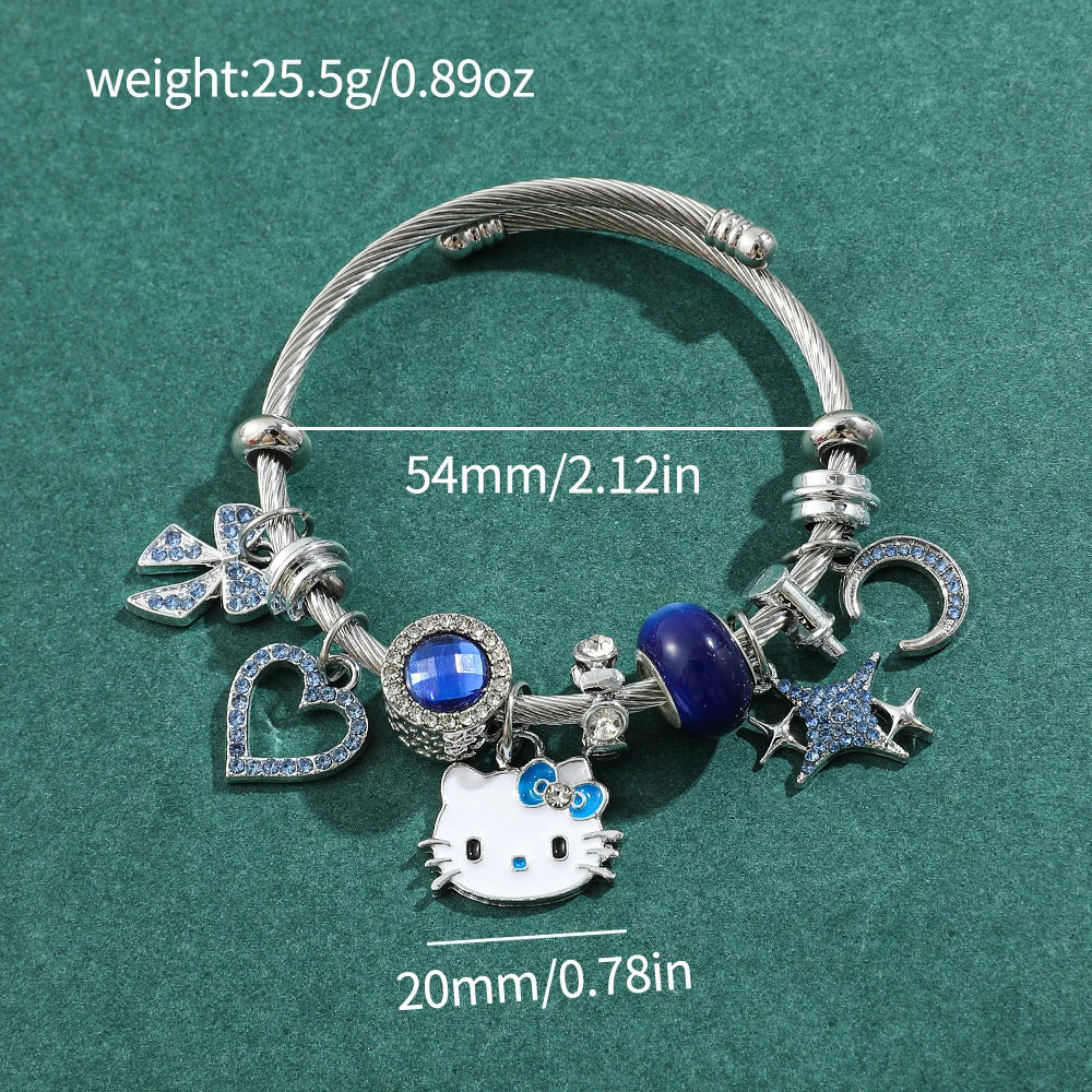 Sanrio Cartoon Charms Bracelets Kawaii Hello Kitty Beads Pendant Hand Chains Cute Bangle Jewelry Accessories Gifts for Girls