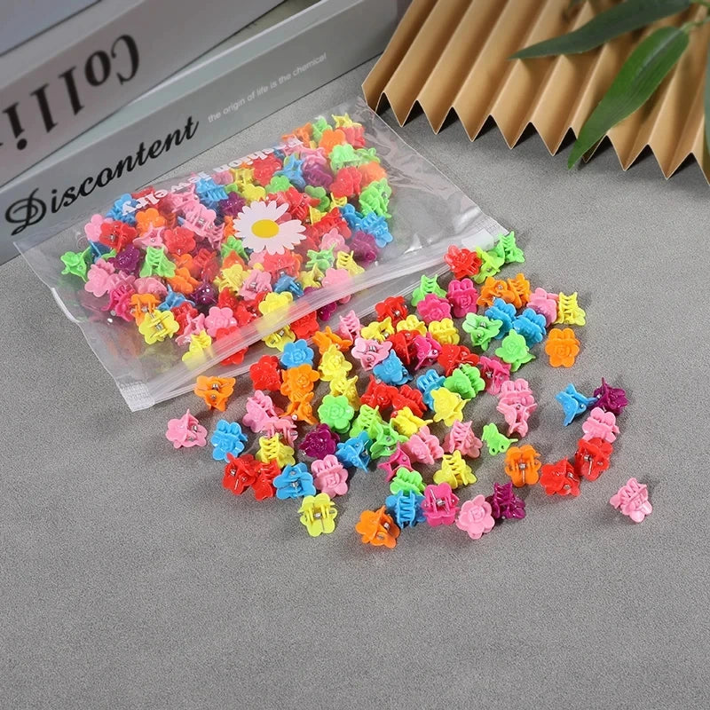 50pcs Girls Small Hair Claw Clips Colorful Plastic Clips Hairpin Flower Heart Mini Multi-Shape Hair Claw Kids Hair Accessories