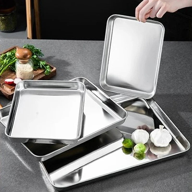 Tejesa Rectangle 316 Stainless Steel Tray Buffet Presentation Trays Metal Food Serving Plate Kitchen Organizer Trays kitchen organizer