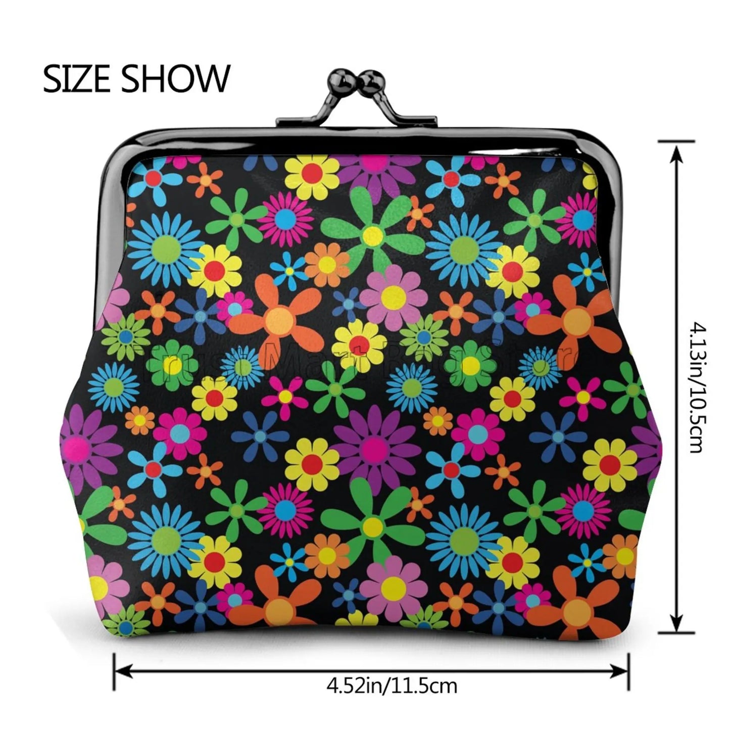Hemasa Hippie Flowers Pattern Leather Coin Purse /Small Kiss-Lock Change Pouch Clasp Closure Buckle Wallet for Women /Wife for  Birthday Gifts