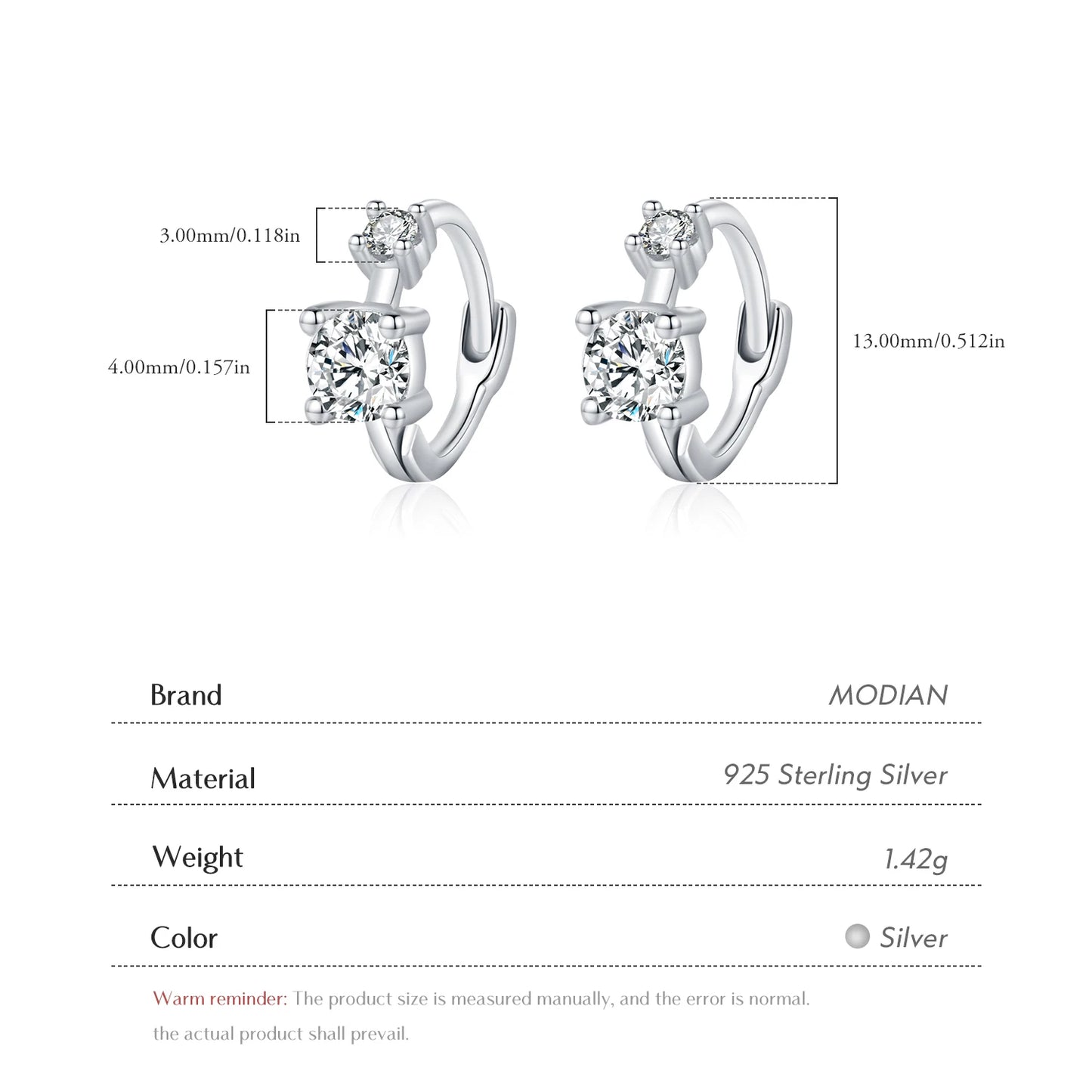 MODIAN 925 Sterling Silver Classic Stackable Tiny Round CZ Hoop Earrings For Women Dazzling Wedding Engagement Fine Jewelry