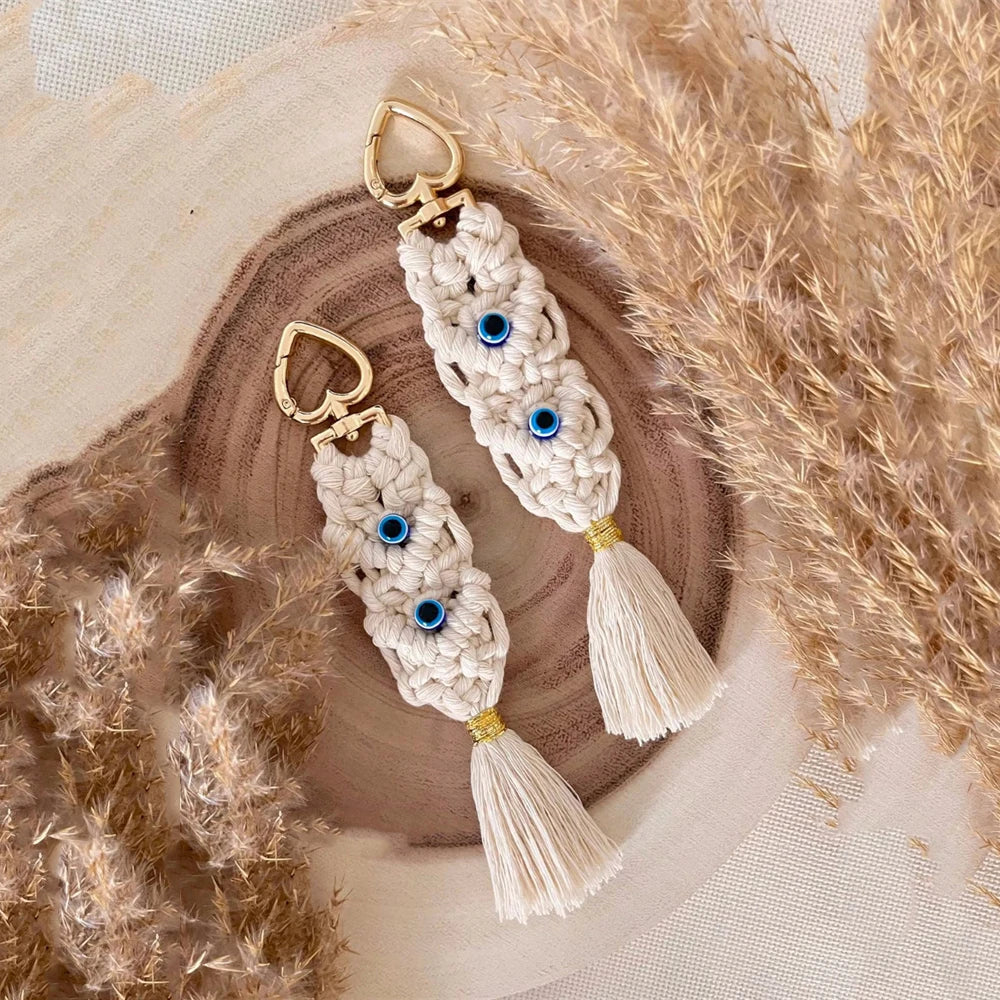 Macrame Tassel  Blue Turkish Evil Eye Key Chain  Lucky Eye Keychain for Women Men Jewelry Pendant Bag Accessories Handmade Gift